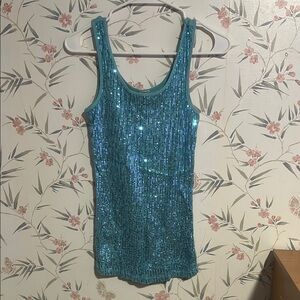Charlotte Russe Blue Sequin Fitted Tank Top